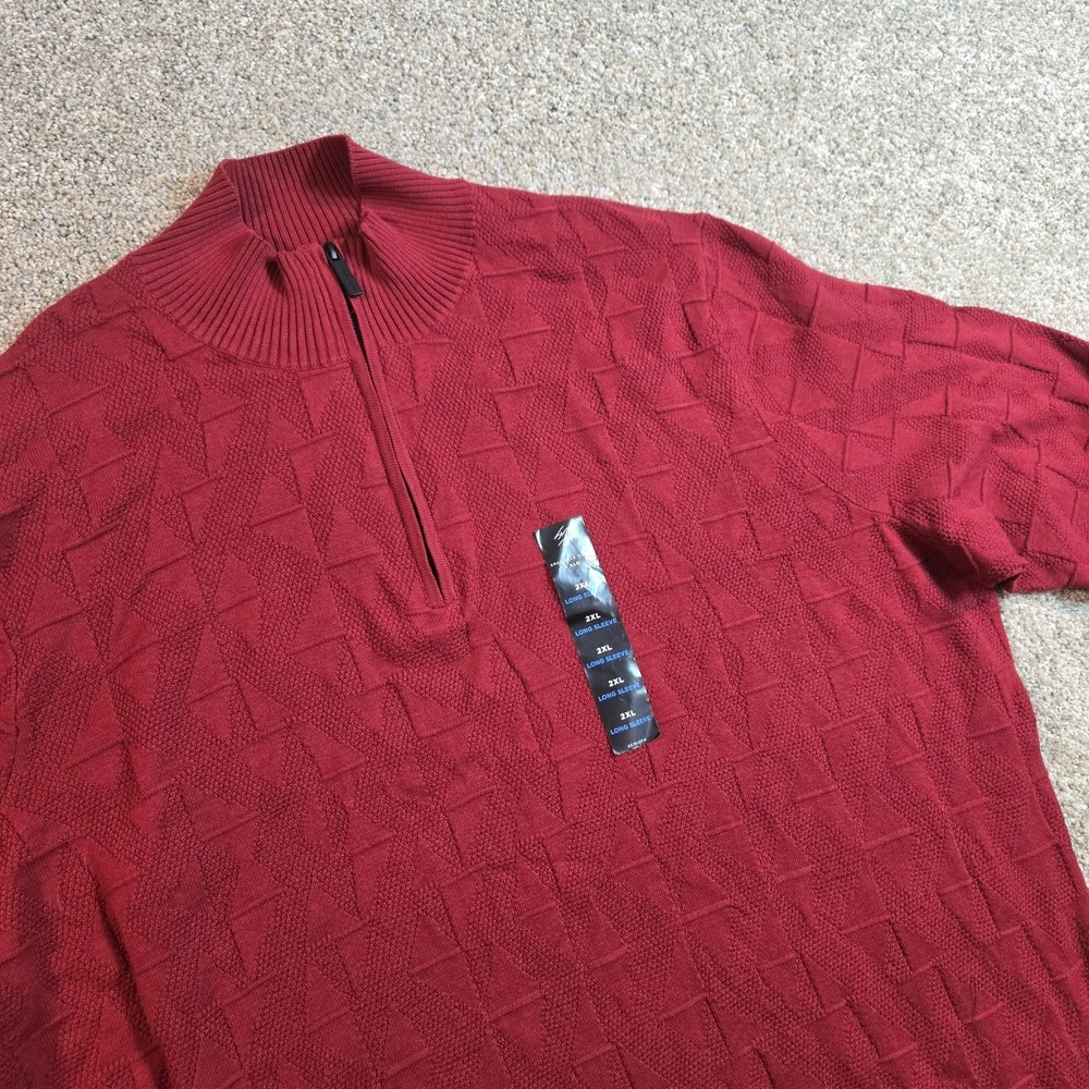 Shaquille O'Neal Mens 2XL Red Textured 1/4 Zip Cotton Blend‎ Sweater New!
